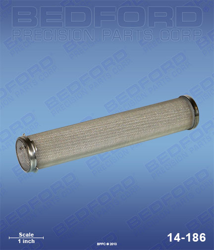 Bedford 14-186 replaces Graco / Sherwin-Williams 167-026 / Graco 167026 Outlet Filter Element, 100 mesh, long, stainless steel for Graco / Sherwin-Williams Super Nova SPx