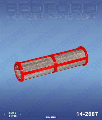 Bedford 14-2687 replaces Graco 243-226 / Graco 243226 Outlet Filter Element, 200 mesh, medium-length red plastic frame for Graco FieldLazer S100