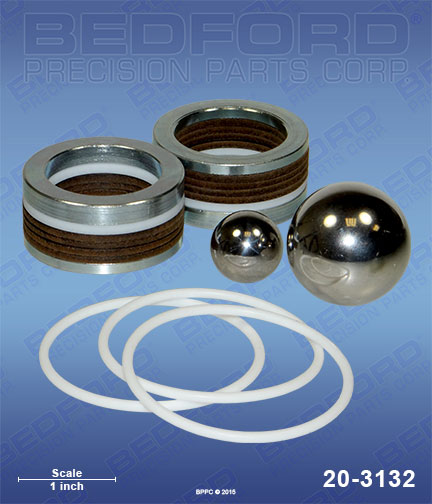 Bedford 20-3132 replaces Graco 238-117 / Graco 238117 Repair Kit with Leather Packings & Teflon Backup & Carbide Piston Ball for Graco 68:1 King, Dura-Flo 750