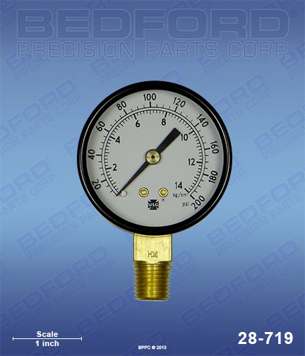 Bedford 28-719 replaces  100-960 / Graco 100960 0-200 PSI, bottom mount, 2" diameter for  Gauges