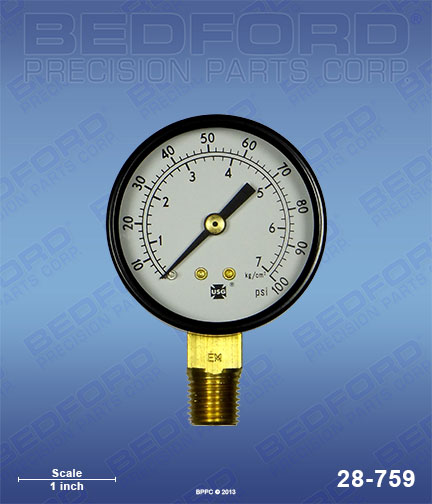 Bedford 28-759 replaces  160-430 / Graco 160430 0-100 PSI bottom mount, 2" diameter for  Gauges