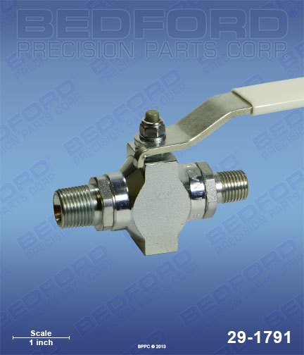 Bedford 29-1791 replaces Graco 223-959 / Graco 223959 5000 PSI Ball Valve - 1/4 NPT(m) x 3/8 NPT(m) Teflon Packed for Graco EH 433